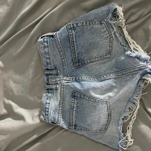 Destroyed Hem Denim Shorts
